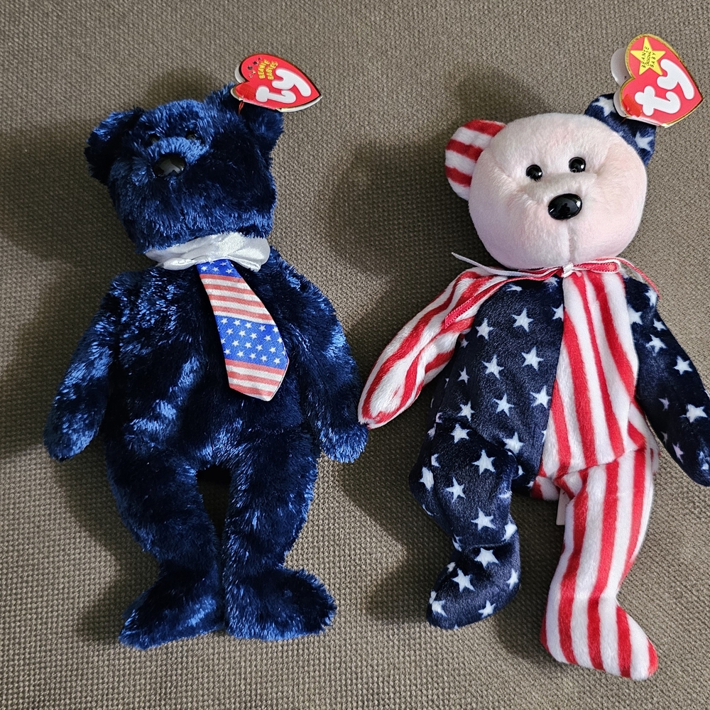 Ty Blue and Patriotic Bear Plush Duo